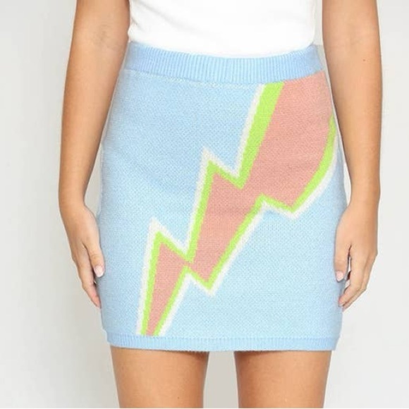 NWT Miss Sparkling Pale Blue Lightning Bolt Sweater Knit Skirt - Picture 1 of 7